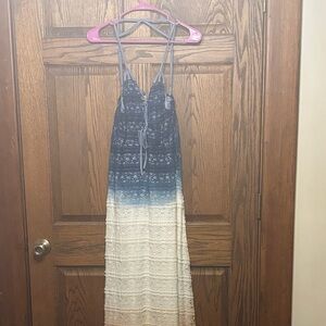 Listicle Navy and Light Blue Lace Dress